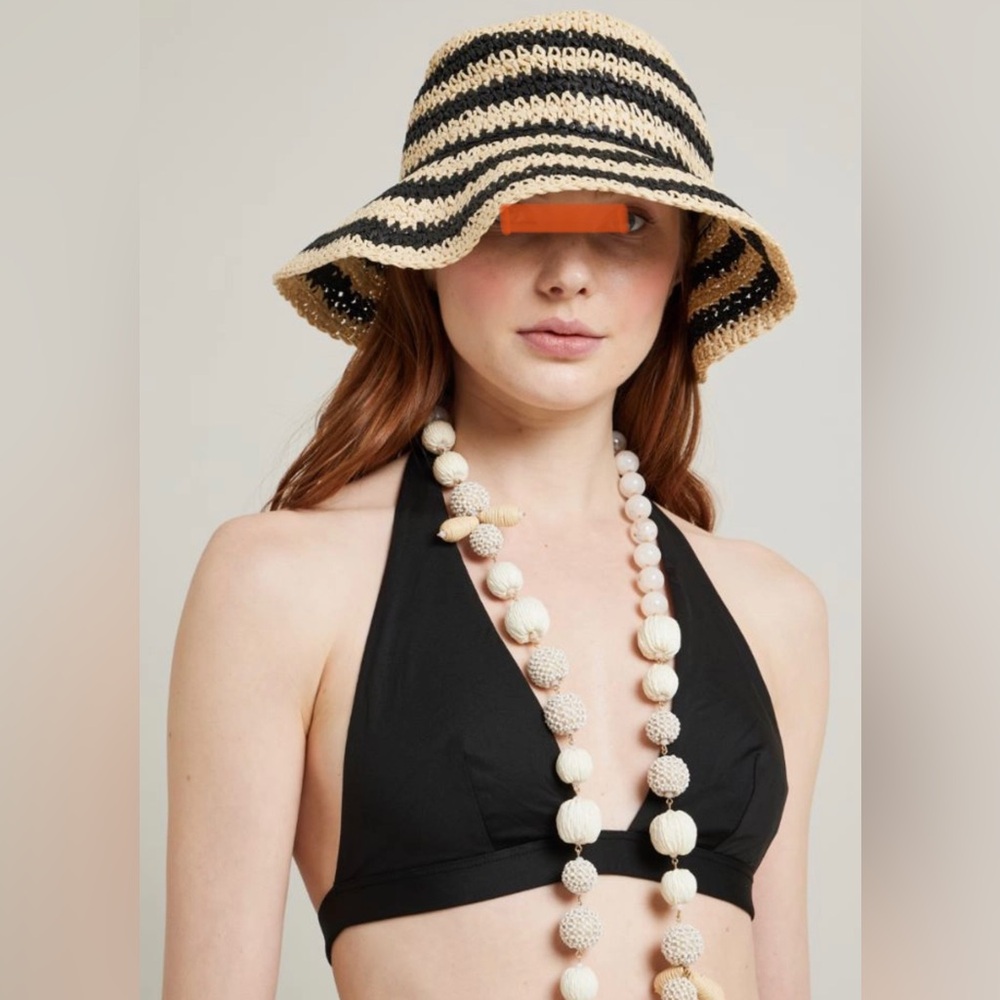 Black & Natural Striped Crochet Bucket Hat - Women's Summer Hat